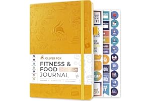 Clever Fox Fitness & Food Journal – Nutrition & Workout Planner for Women & Men – Diet & Gym Exercise Log Book with Calendars, Diet & Training Trackers - Undated, A5 Size, Hardcover (Amber Yellow)