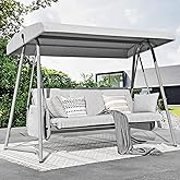 LUTINLIX 3-4 Person Oversized Outdoor Porch Swing with Adjustable Backrest Canopy,2-in-1 Swing Bed 800 lbs Capacity,Patio Swing with Removable Cushions for Yard Garden Poolside Balcony