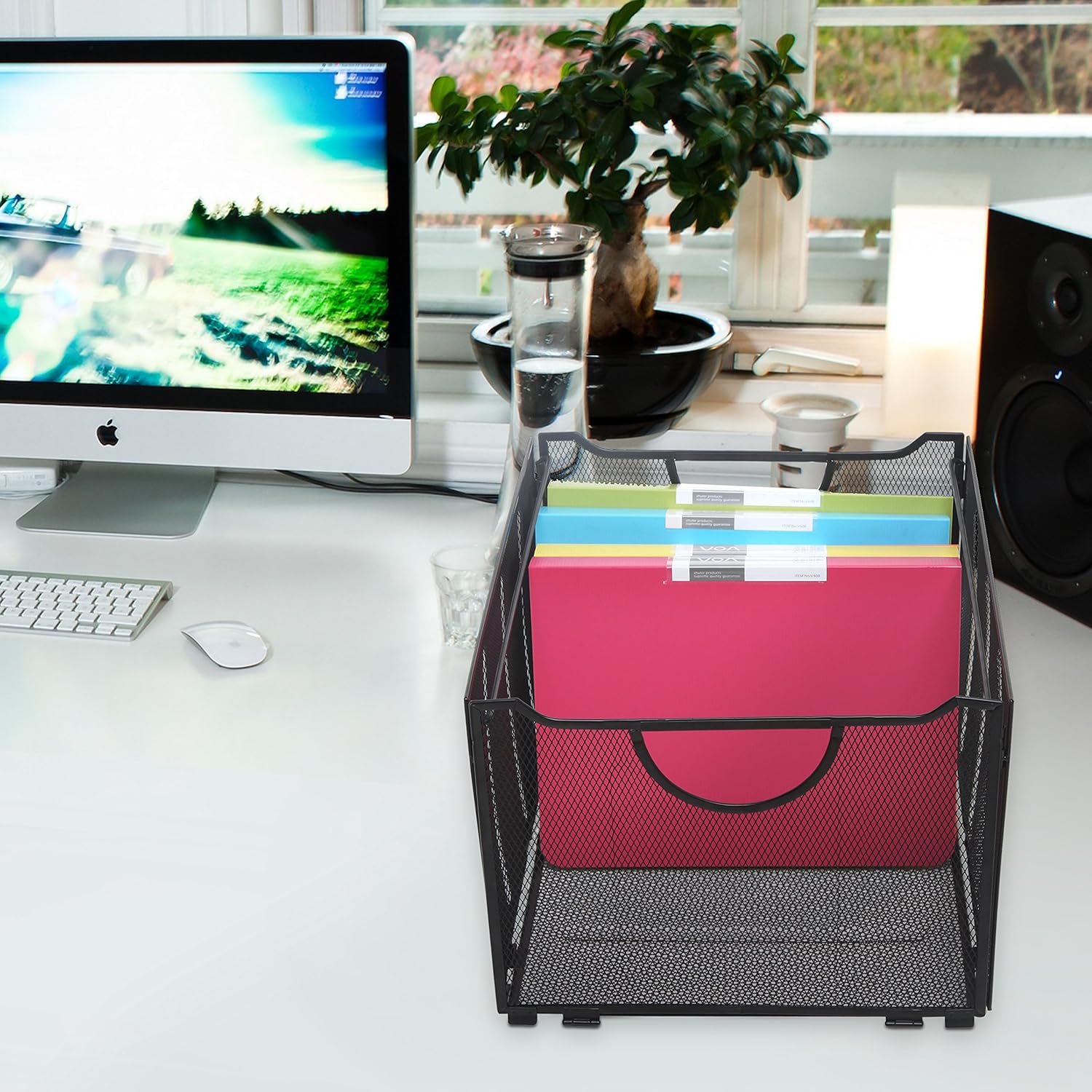 Modern Black Metal Mesh File Box/Foldable Storage Crate/Home Office Folder Holder Organizer Rack : Office Products