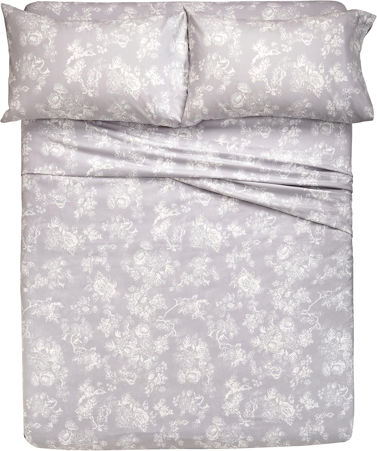 Pinzon Cotton Flannel Bed Sheet Set - Queen, Floral Grey: Home & Kitchen