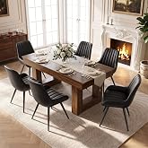 Miereirl 7 Piece Dining Table Set for 6, 63" Kitchen Table and Chairs Set of 6, Sturdy Stable Modern Dining Set for Kitchen, Dining Room(Walnut with 6 Black Chairs)