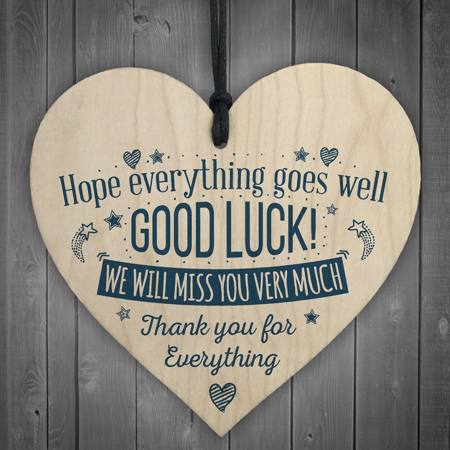 Red Ocean Good Luck Leaving Gift For Colleague Friend Teacher Work New Job Wooden Hanging Heart Sign Present Amazon Co Uk Home Kitchen