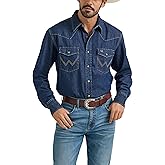 Wrangler Men's Denim Light Wash Long Sleeve Snap Shirt