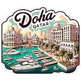 Doha Qatar Waterproof Vinyl Sticker 4 Inch Decal | Great For Laptops, Luggage, Water Bottles &amp; Car Windows &ndash; Travel Souvenir Gift For Adventurers &amp; Teens