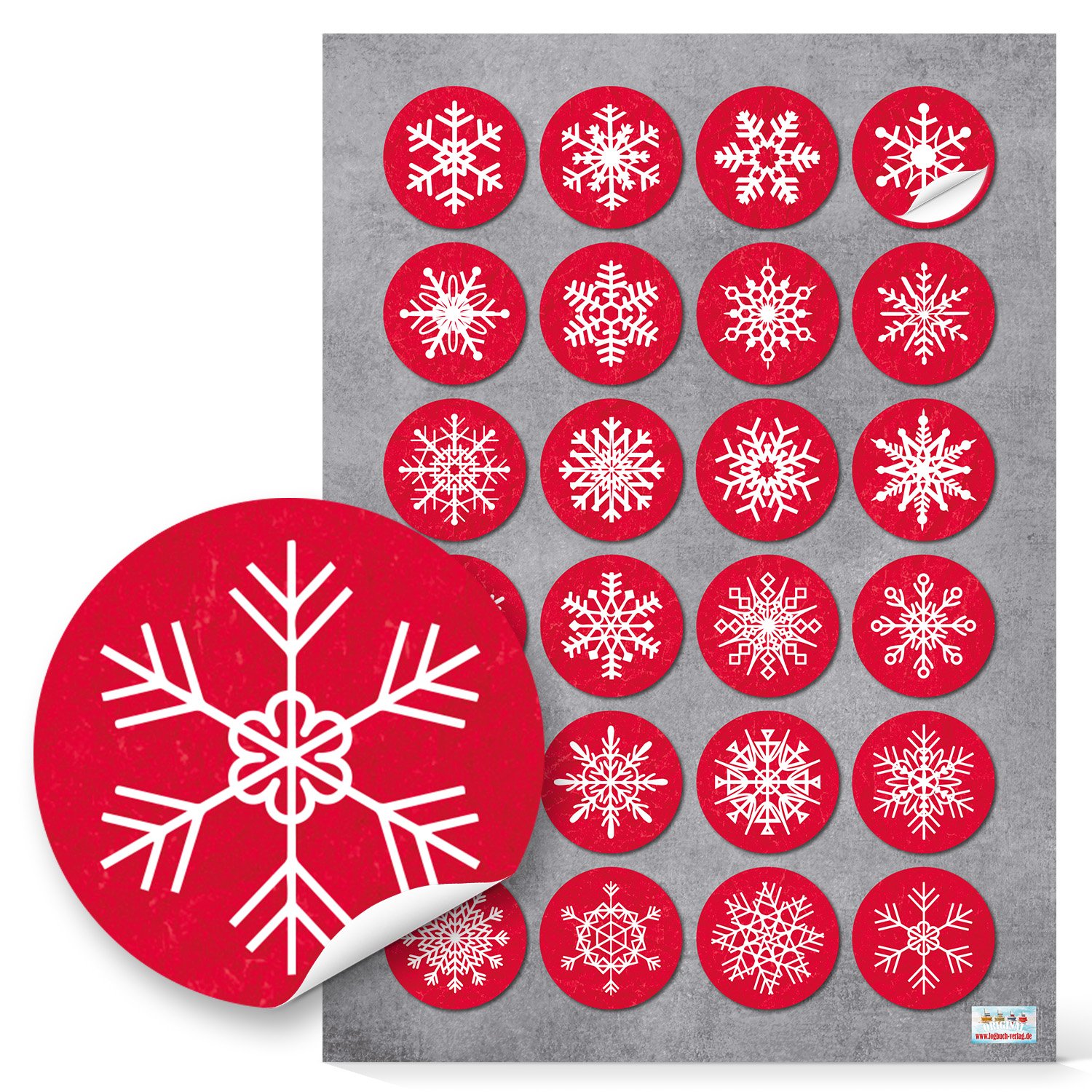 24 Small Round Red White Snowflakes Christmas Stickers 4 cm - Gift Stickers Self-Adhesive Stickers Christmas for Wrapping Gifts Give-Away Paper Bags Bags