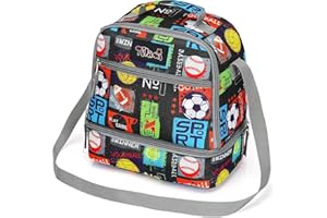 Tilami Lunch Bags Insulated Adjustable Strap Zipper, Two Compartments Cooler Bags, Bento Bags for Kids Toddlers, Sport Balls