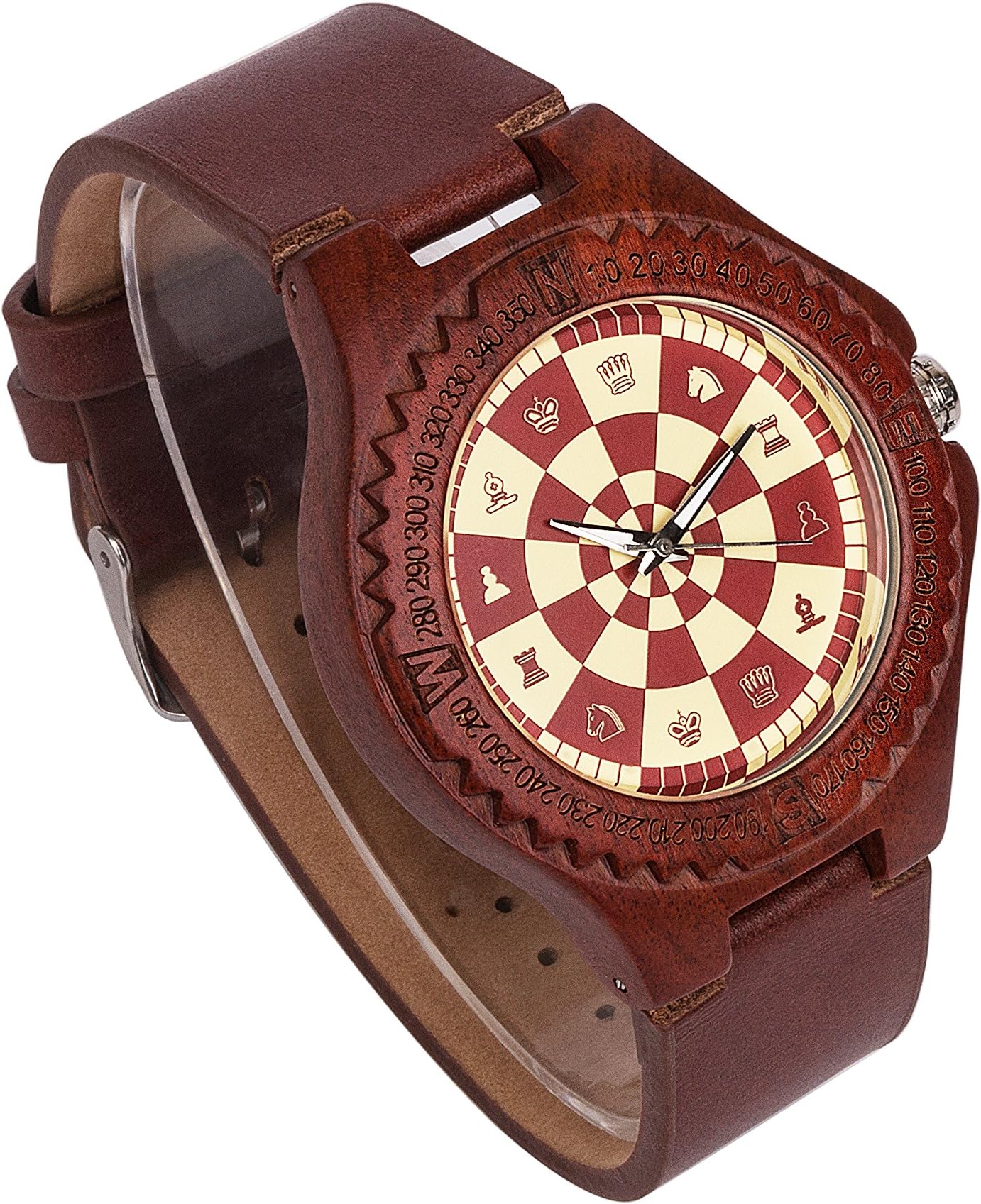 Ultribe Mens Wooden Watch with Japanese Quartz Movement Luminous Pointer Lightweight Handmade Wood Wrist Watch (Chess Set) …