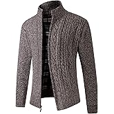 JYG Cardigan Sweaters for Men Full Zip Fleece Lined Up Stand Collar Slim Fit Knitted Sweater with 2 Front Pockets
