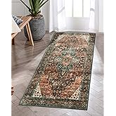 Moynesa Ultra-Thin Washable Runner Rug - 2x4 Laundry Room Rug Runners for Kitchen Non-Slip, Vintage Stain Resistance Non Shedding Bedroom Carpet Runner for Bathroom Hallway, Brick Red