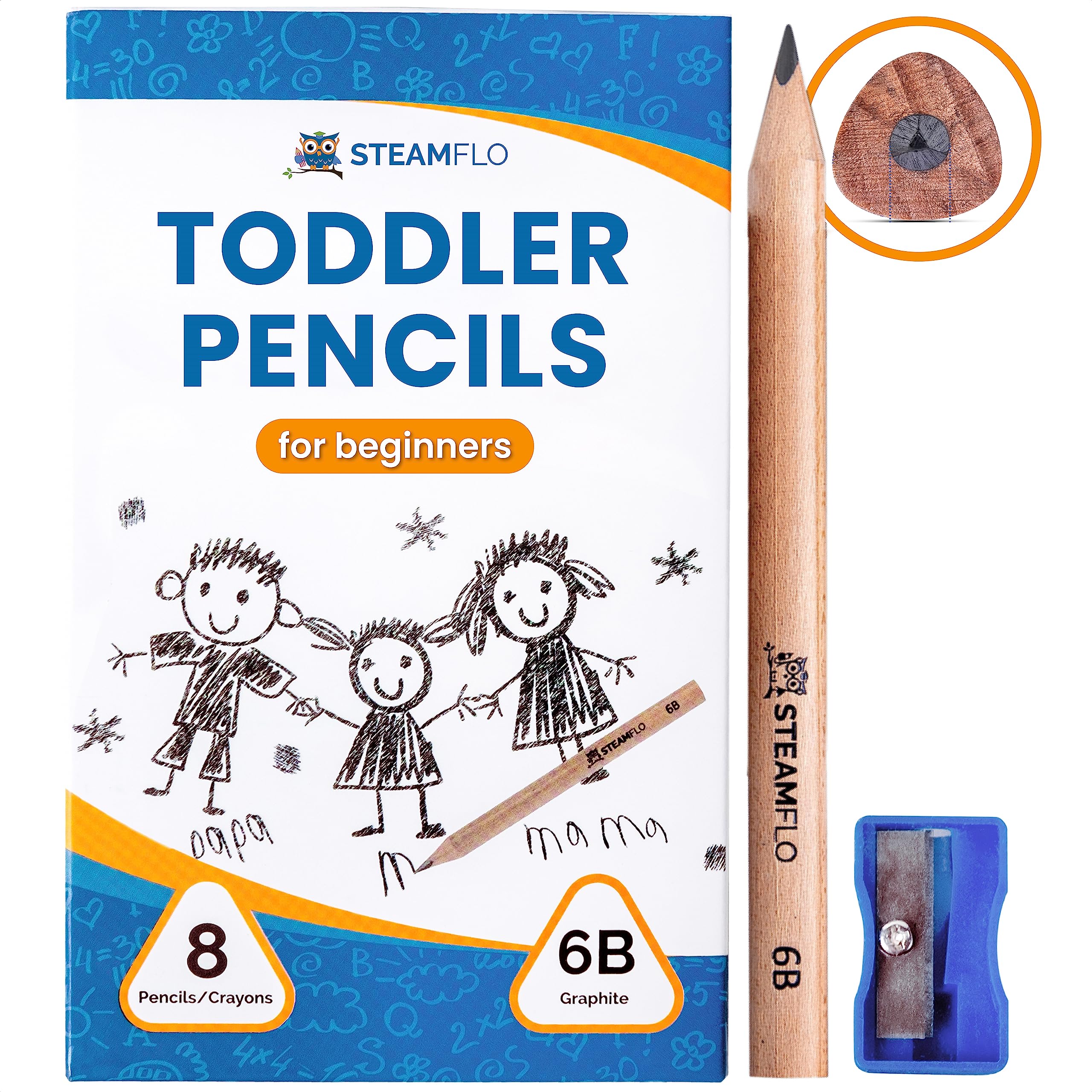 Photo 1 of Learning Pencils For Toddlers 2-4 Years–Kids Pencils For Beginners, Toddlers And Preschoolers, Jumbo Triangle Shape With Soft Graphite (8pk+Sharpener)