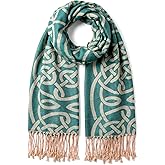 Achillea Soft Silky Celtic Knot Pashmina Scarf for Women, Irish/Scottish Inspired Shawl Wrap for Wedding, Travel & Office