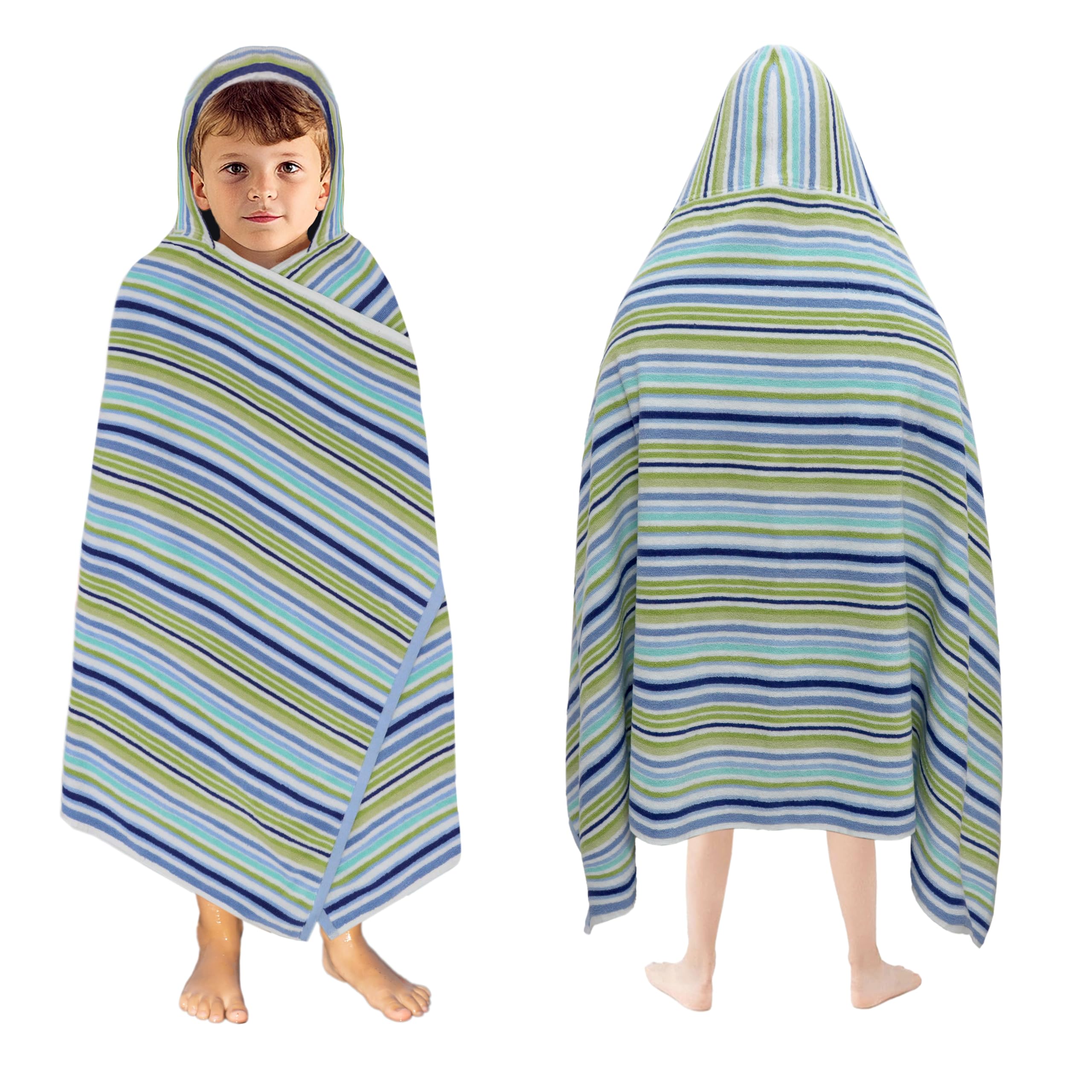 ORIGINAL KIDS Hooded Bath Towel Wrap - 100% Cotton Terry Large Oversized Hooded Kids Towel - Toddler Shower Pool Beach Towel - Super Soft Plush Absorbent Quick Dry Easy Care Gift - 30x60 - Blue Multi