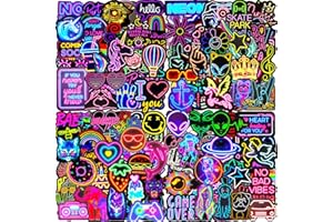 Water Bottle Stickers 200 Pcs Cool Neon Sticker Pack for Kids Teens Adult, Waterproof Vinyl Autocollant Stickers for Scrapboo