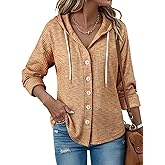 ZXZY Waffle Knit Tops for Women Casual Long Sleeve Button Hooded Sweatshirts Hoodies