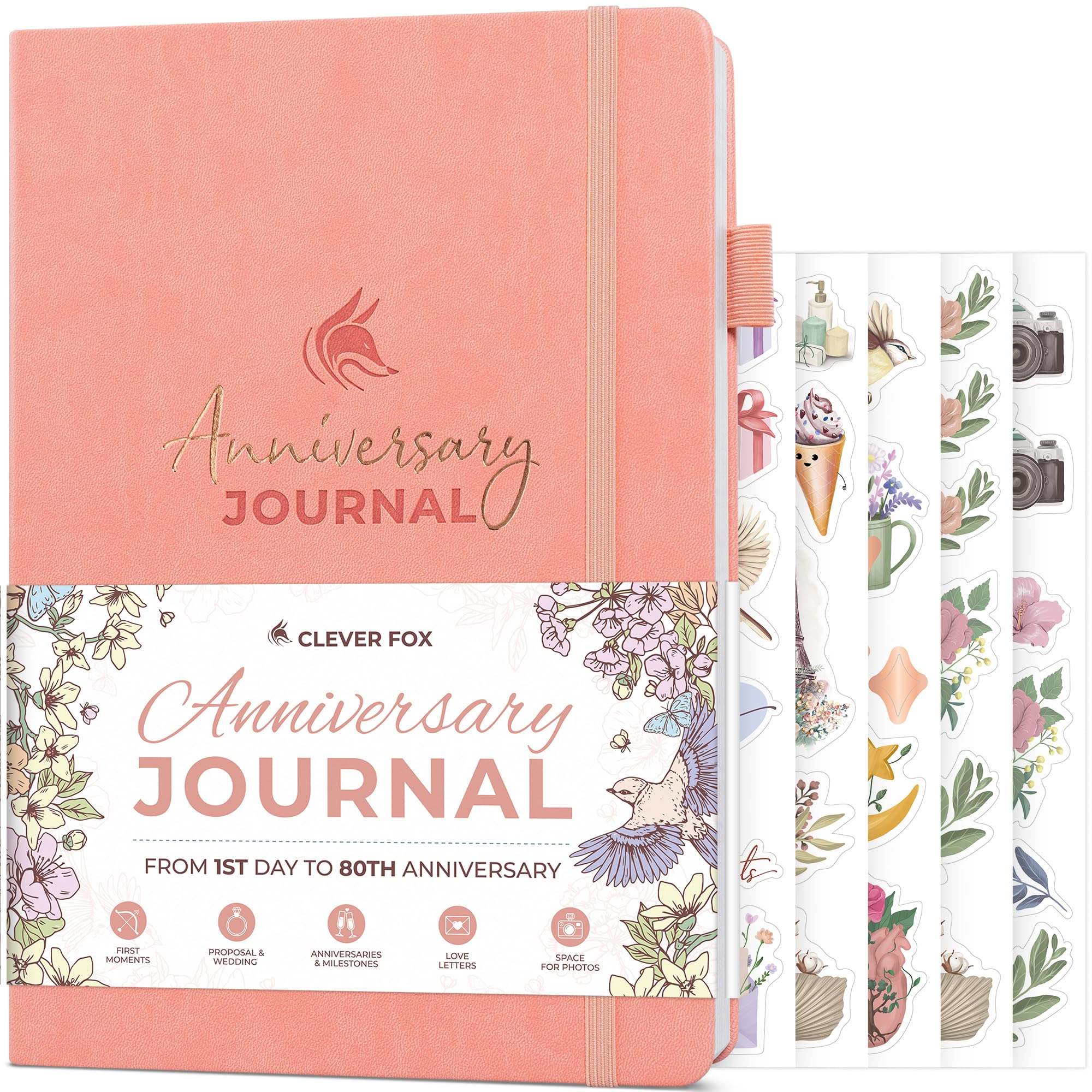 Clever Fox Anniversary Journal – Couple Memory Book & Photo Album with Writing Space – Wedding, Bridal Shower & Married Couple Gifts (Peach Pink)
