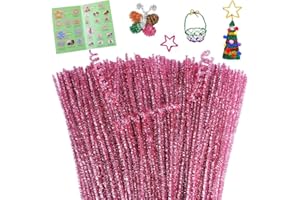 Giwrmu 100 Pieces Pipe Cleaners Chenille Stem, Glitter Pink Pipe Cleaners Craft, Fuzzy Sticks Craft Supplies, Colored Pipe Cleaner for Creative Handmade DIY Art Craft Project