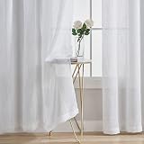 Home Brilliant White Linen Look Curtains Voile Panels 54x45 Set of 2 Rod Pocket view 2