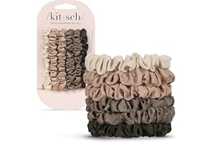 Kitsch Ultra-Petite Satin Scrunchies for Women - Softer Than Silk Scrunchies | Hair Ties No Damage for Frizz-Free Sleep | Perfect for Day or Night | Ideal Gifts for Women - Eucalyptus, 6 pcs