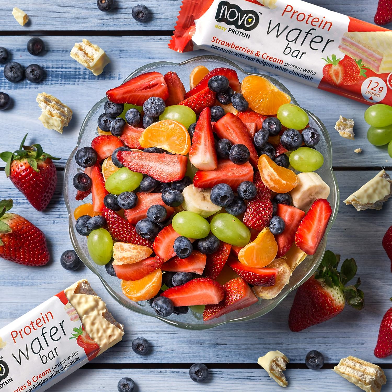 Novo Nutrition | Protein Wafer Bar | Pack of 12 x 40g | Strawberries & Cream Flavour | Healthy Crispy Wafer Snack with High Protein and Real Belgian White Chocolate | Suitable for Vegetarians - Image 5