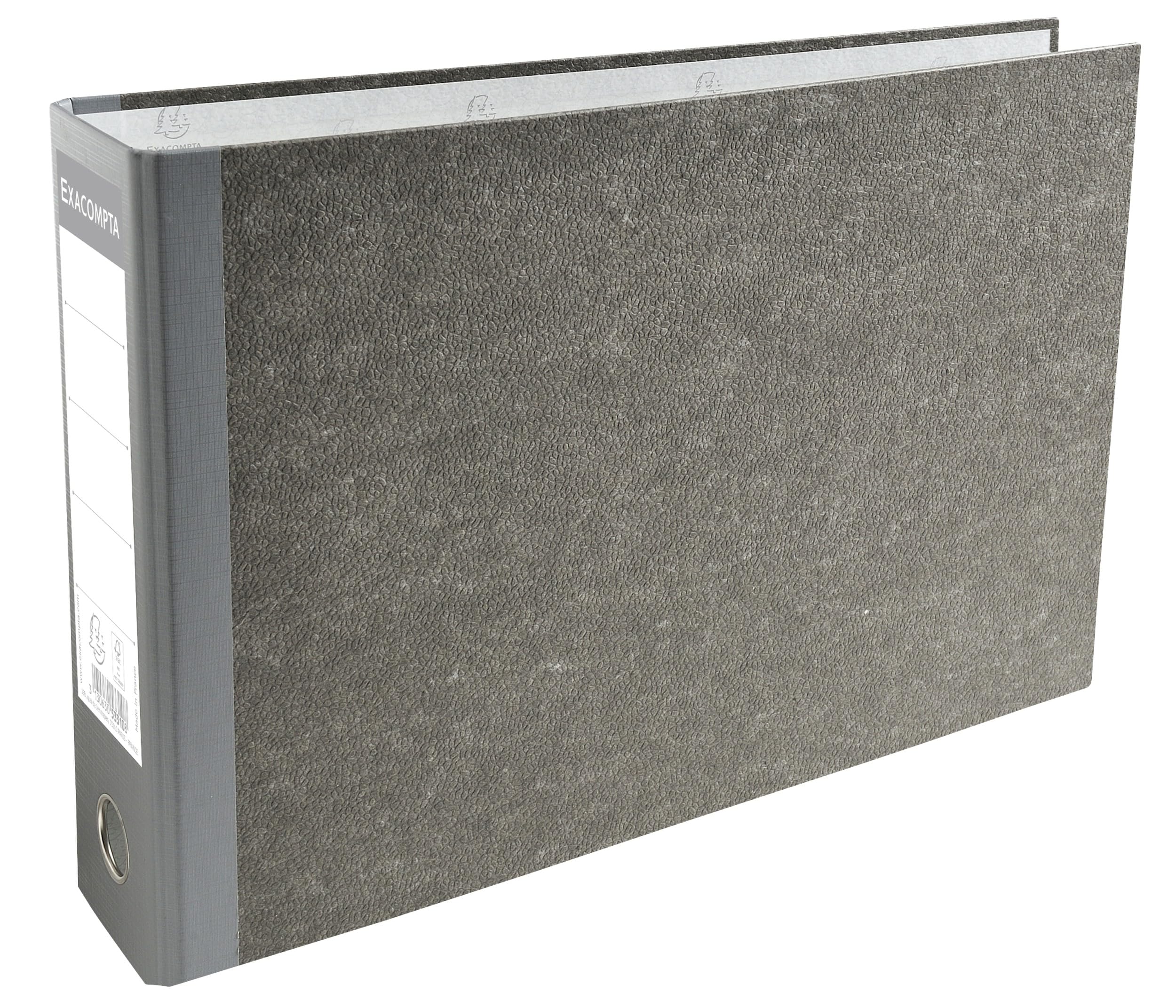 Exacompta - Ref 53310E - PVC Lever Arch File - 24 x 37 cm in Size, Suitable for Landscape A4 Documents, 80mm Spine, 75mm Rings, Reinforced Metal Finger Pull - Grey