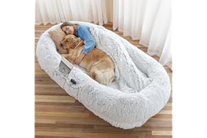 Noliven Human Dog Bed for Adults, 71x47x12 Inches Washable Plush Oversized Human Size Dog Bed with Blanket, Comfortable Large