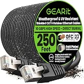 GEARit Cat 6 Ethernet Cable 250 Ft, Outdoor Direct Burial Cat6 Cable | 23AWG Pure Copper FTP, LLDPE Waterproof UV Resistant Jacket, PoE, for Outside, in Ground &amp; Underground Network Runs