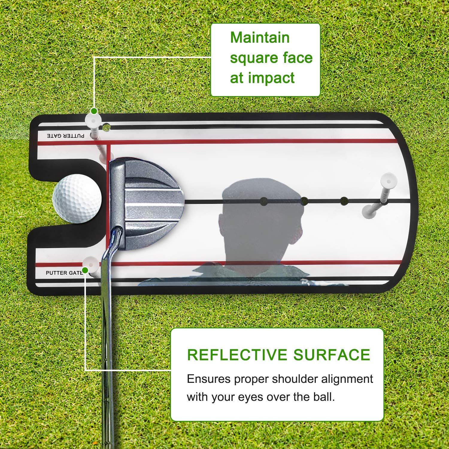 KINGTOP Golf Putting Alignment Mirror, Portable Swing Training Aids, Practice Putting Alignment Aid, Travel Size 12”L x 6”W : Sports & Outdoors