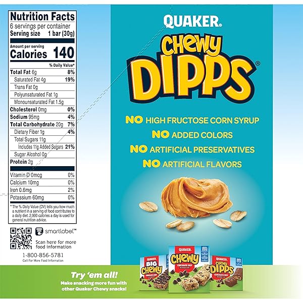 QUAKER CHEWY GRANOLA BAR DIPPS PEANUT BUTTER, 1.05 OZ, 6 CT