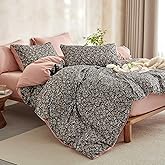 Wake In Cloud - Floral Comforter Set, Cute Vintage Flower Cottagecore Aesthetic for Women Teen Girls, Soft Lightweight Dorm Bedding, 3 Pieces, Black, Full Size