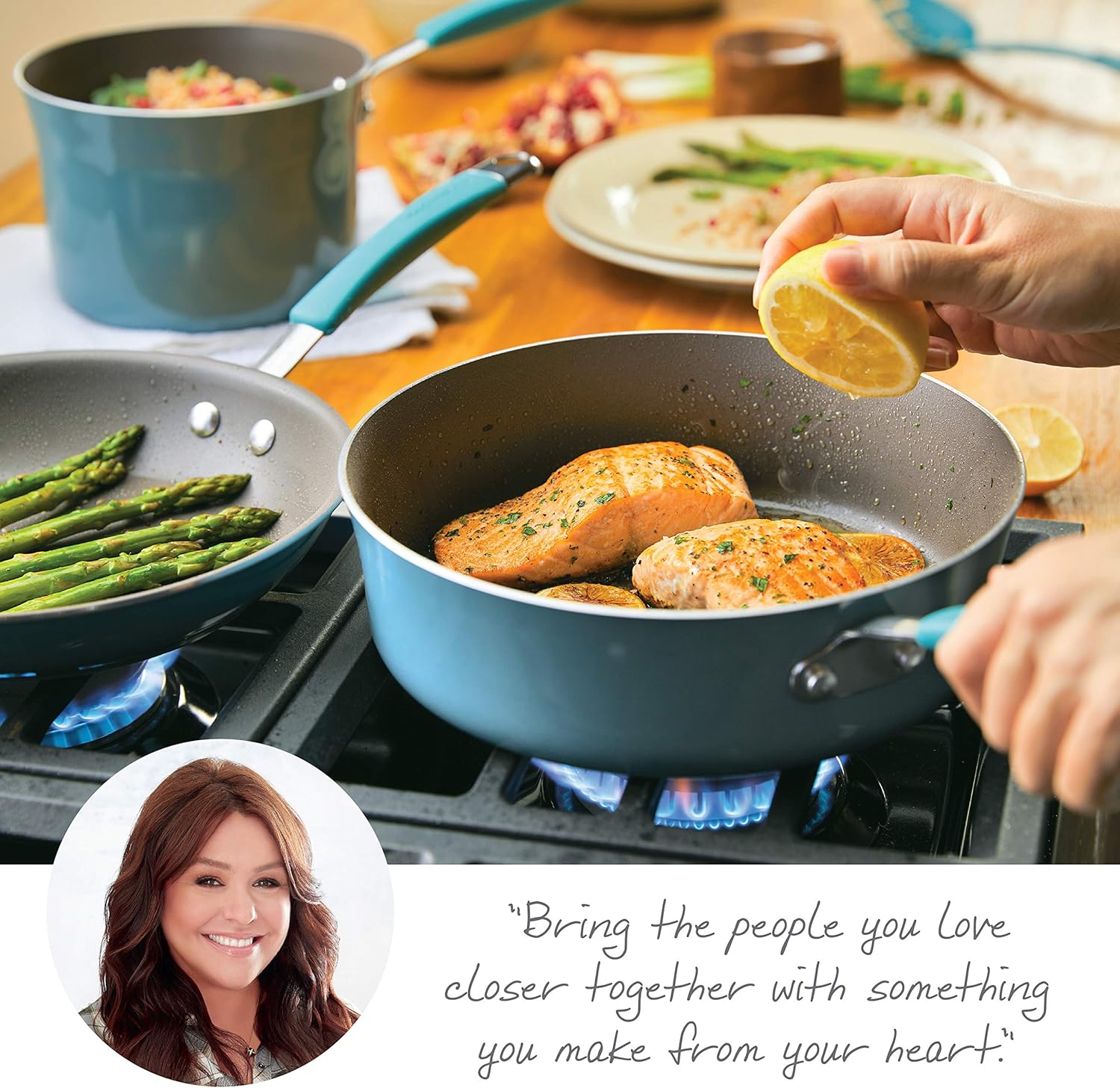 Rachael Ray Cucina Nonstick Cookware Pots and Pans Set, 12 Piece, Agave Blue: Kitchen & Dining
