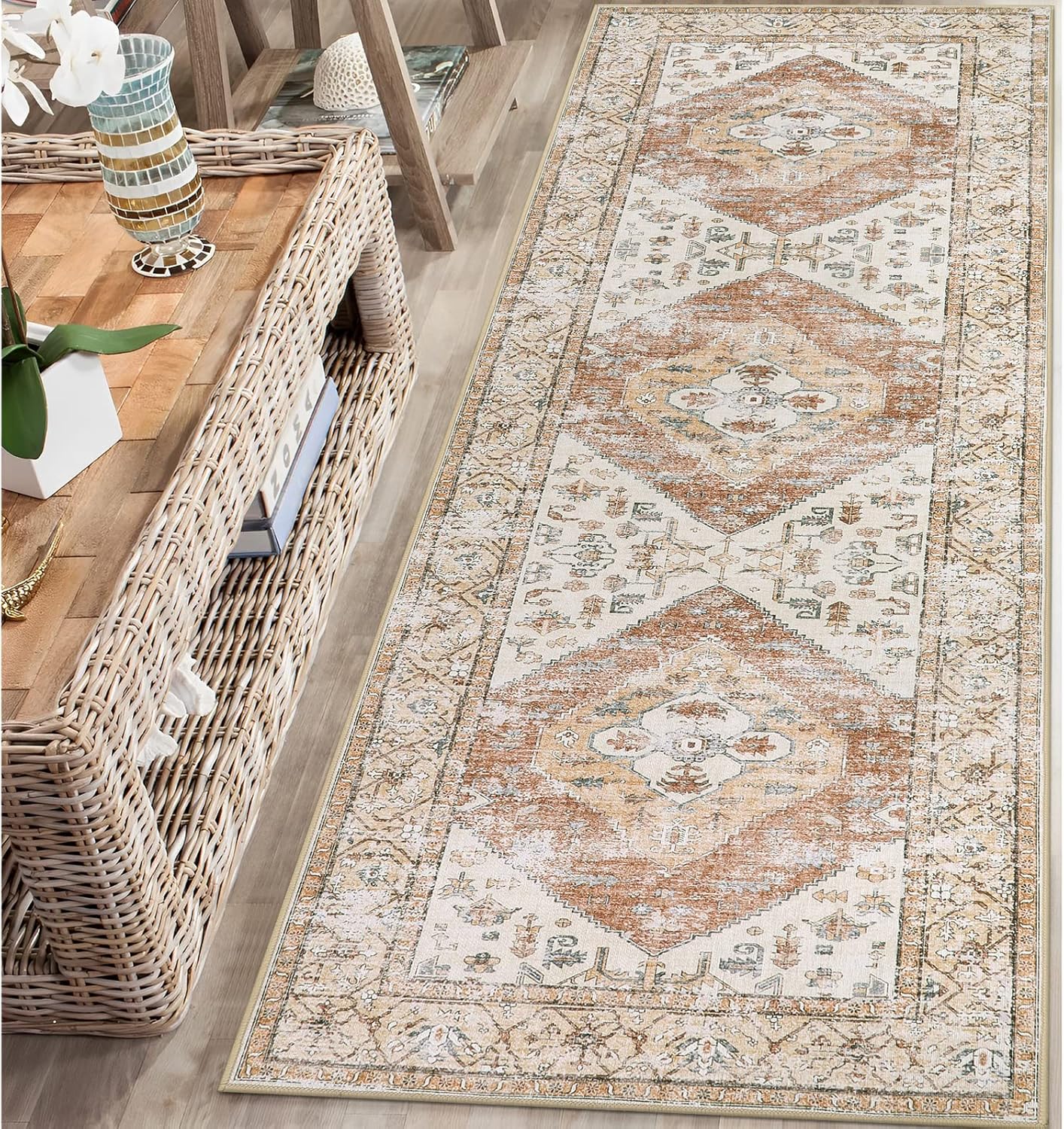 Rugs, Pads & Protectors - Lahome Boho Washable Runner Rug - 2x6 Hallway Rug Kitchen Runner Non-Slip Throw Thin Bedroom Rugs Laundry Room Rug Runner Oriental Distressed Print Carpet Runner for Entrance Bathroom Living Room