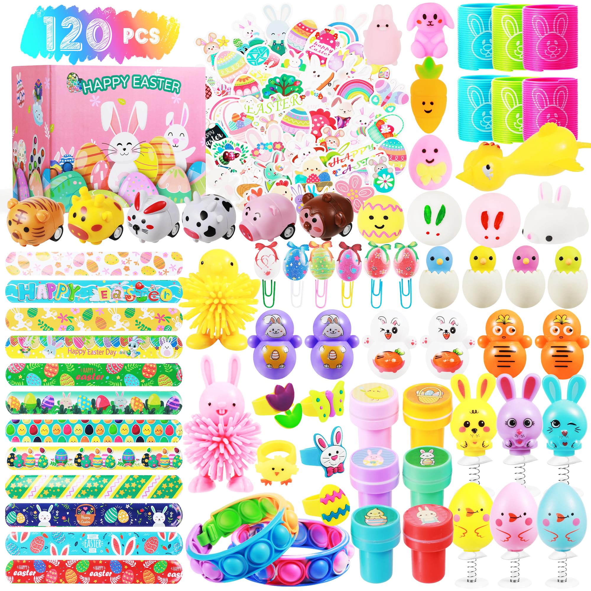 ZUGM 120 Pcs Easter Egg Fillers, Easter Basket Stuffers for Kids Boys Girls, Party Favor Goodie Bag Toys, Easter Gifts for Kids Students,Classroom Reward Toys
