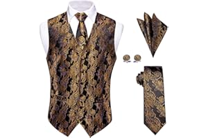 YourTies Mens Suit Vest 4PC Silk Paisley Vest with Necktie Pocket Square Cufflinks Formal Woven Waistcoat for Suit Tuxedo