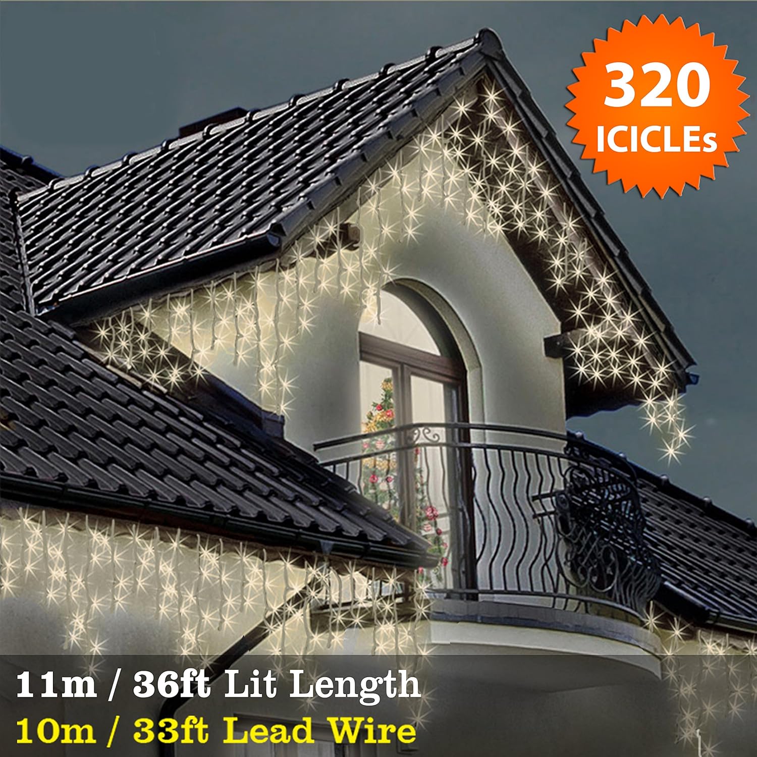 ICICLE Lights 320 LED Warm White Indoor & Outdoor Christmas Lights