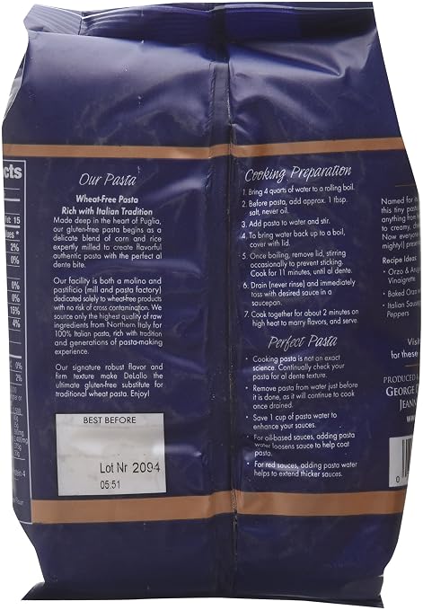 Amazon Com Delallo Gluten Free Italian Orzo 12 Oz Pack Of 4 Grocery Gourmet Food