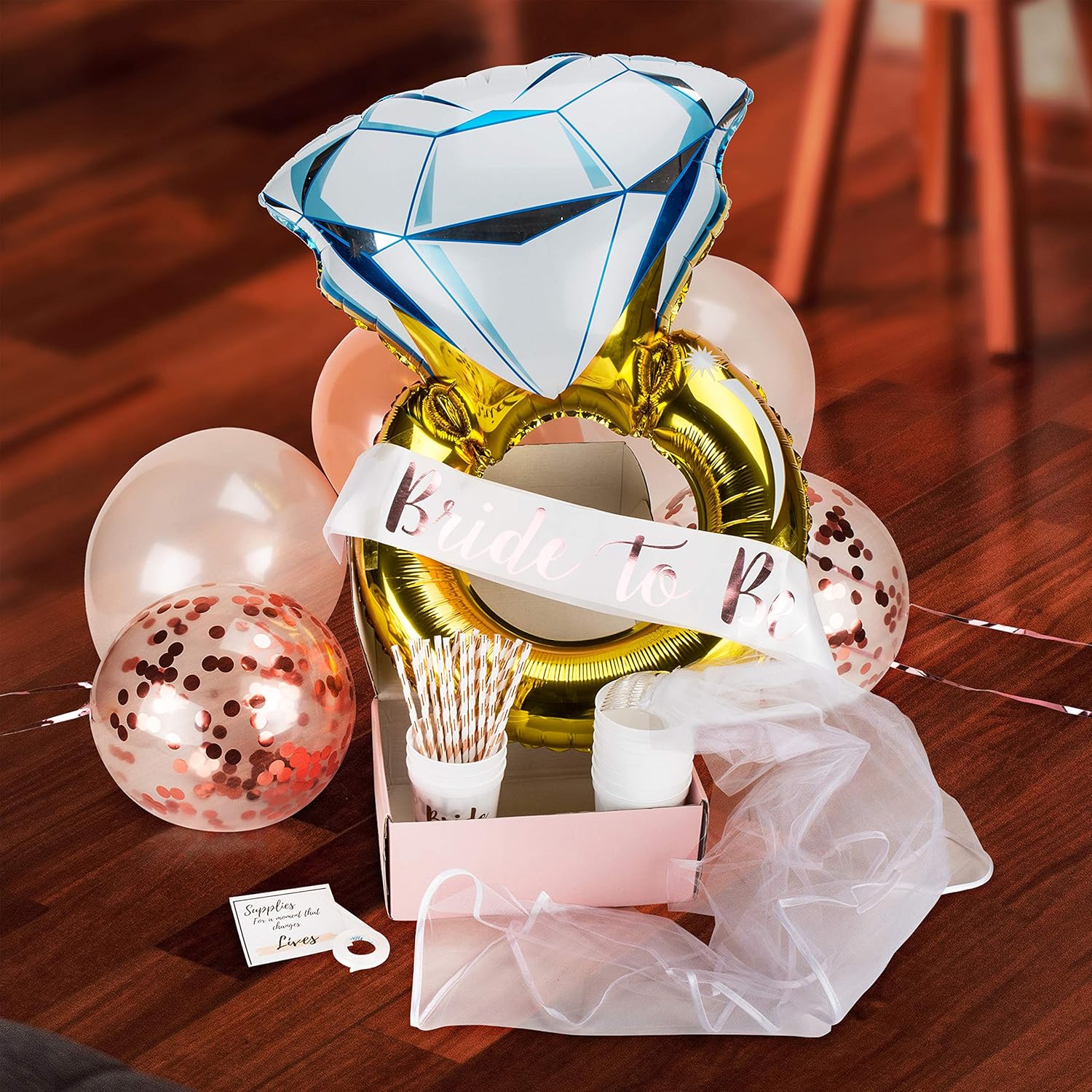 Bachelorette Party Decorations | Bridal Shower Supplies Kit - Bride To Be Sash, Cups, Straws, Veil, Banner, Balloons, Rose Gold Curtains & Decor Accessories: Home & Kitchen