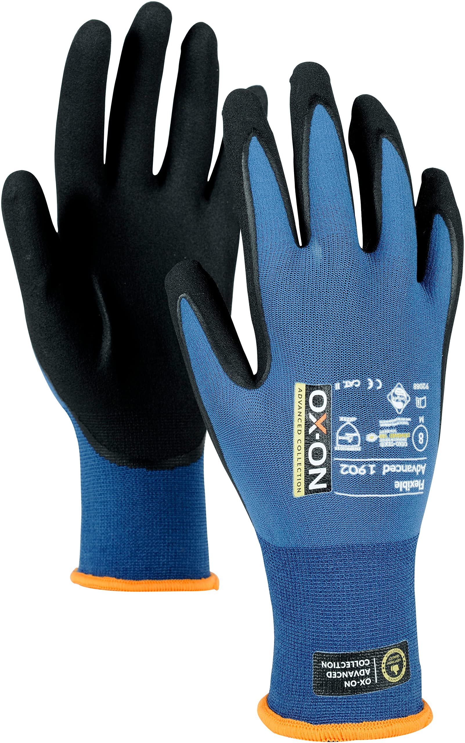 OX-ON Flexible Advanced 1902 Blue Work Gloves, Secure Precise Grip, Protective, Versatile & Comfortable, Breathable Mechanic Gloves, 12pc, Size 11/XXL