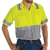 Red Kap Mens Hi-Visibility Short Sleeve Color Block Ripstop Work Shirt - Type R, Class 2
