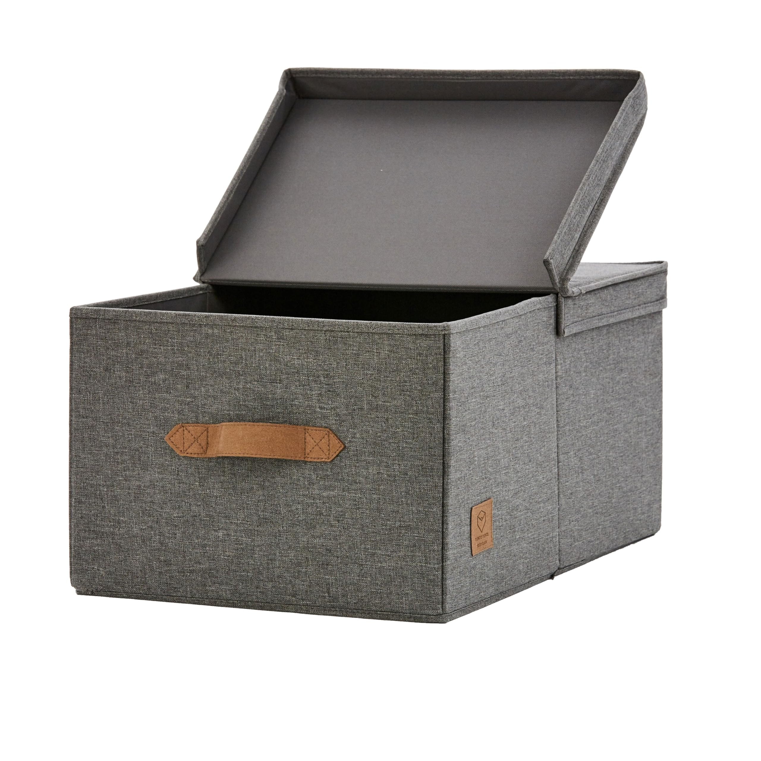 LOVE IT STORE IT Premium Storage Box with Lid - Made of Linen Fabric - Reinforced with Wood - Extra Large and Stable - Grey - 33 x 50 x 24 cm