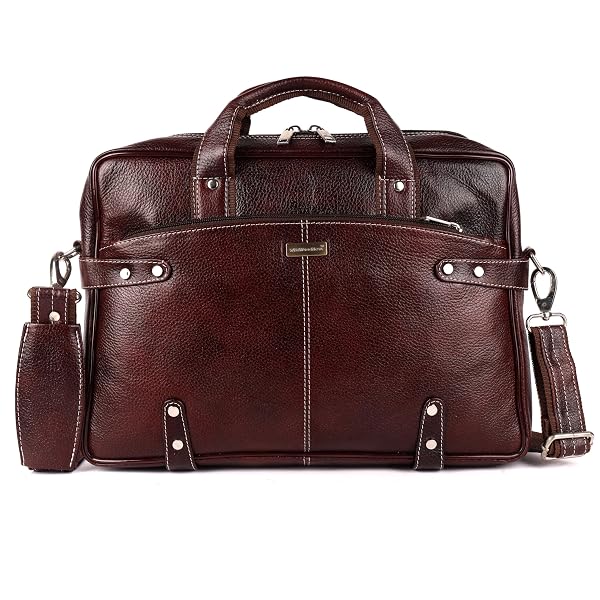 WILDWOODNEST MEN’S BROWN LEATHER LAPTOP BAG – CROSSBODY & HANDHELD OFFICE BRIEFCASE WITH ADJUSTABLE STRAP