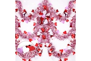 SAKAYO 33 Ft Valentines Heart Tinsel Garland Decorations, Valentines Day Red Pink White Metallic Garland Valentine's Day Decorations for Home Indoor Outdoor Wedding Hanging Valentines Day Decor
