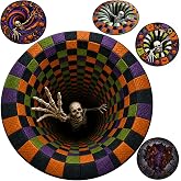 Halloween 3D Illusion Rug, Round Halloween Floor Mat with Pumpkin Ghost Skeleton Design, Soft Plush Non-Slip Area Rug for Living Room, Bedroom, Entryway, Halloween Party Decorations Indoor（Skeleton）
