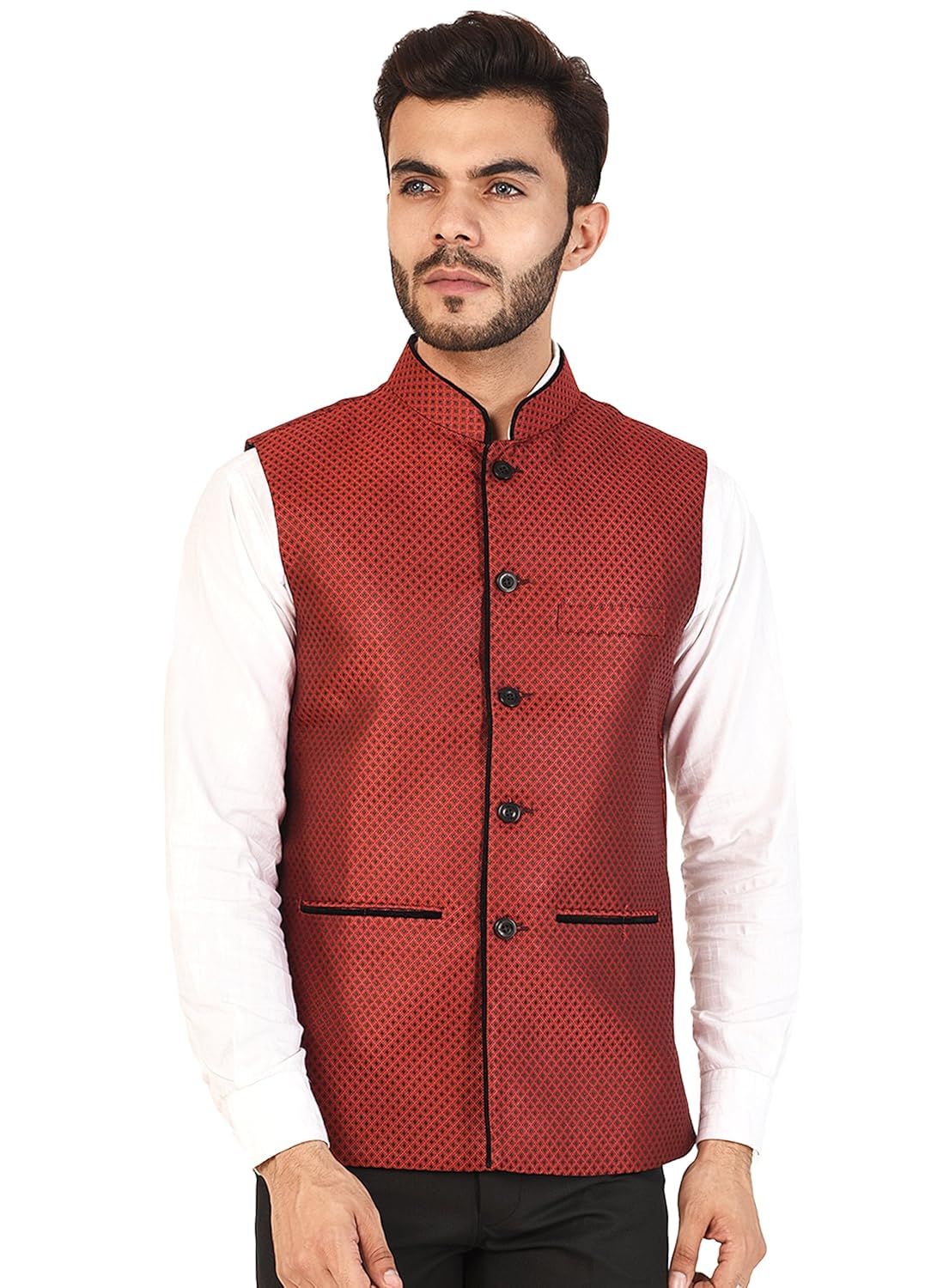 vastraa fusion men's assorted dots blended festive nehru/modi jacket/waistcoat - available in multiple colour and size options