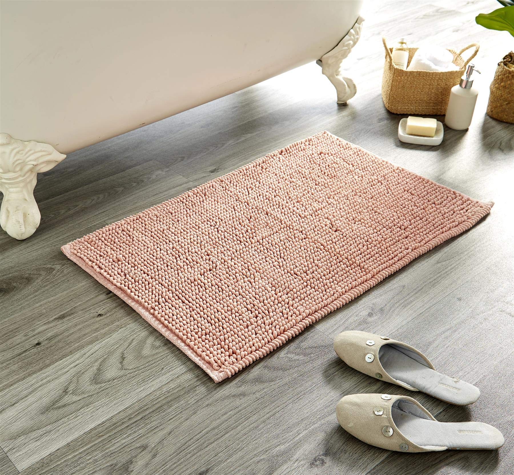 Olivia Rocco Bath Mat Plain Super Soft Deep Pile Heavy Weight Micro Bobble Bathmat Bathroom Shower Mat, 50 x 80 cm, Pink — image 1