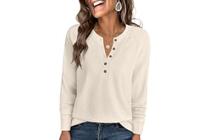 ANRABESS Women's Long Sleeve Waffle Knit Shirts Dressy Casual Loose Button Up V Neck Henley Tops 2025 Fall Basic Tee Blouse