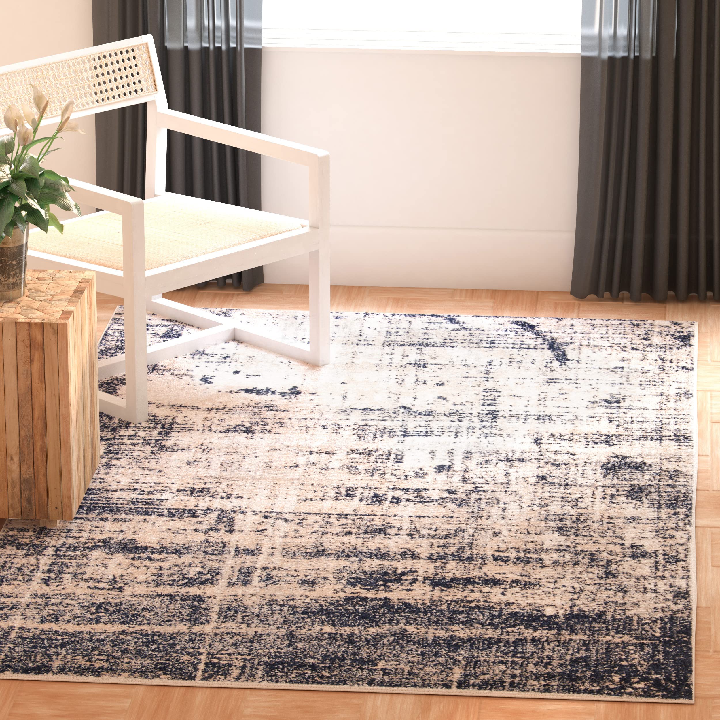 Safavieh Modern Abstract Indoor Woven Rectangle Area Rug, Adirondack Collection, ADR207, in Gold / Navy, 91 X 152 cm for Living Room, Bedroom or Any Indoor Space