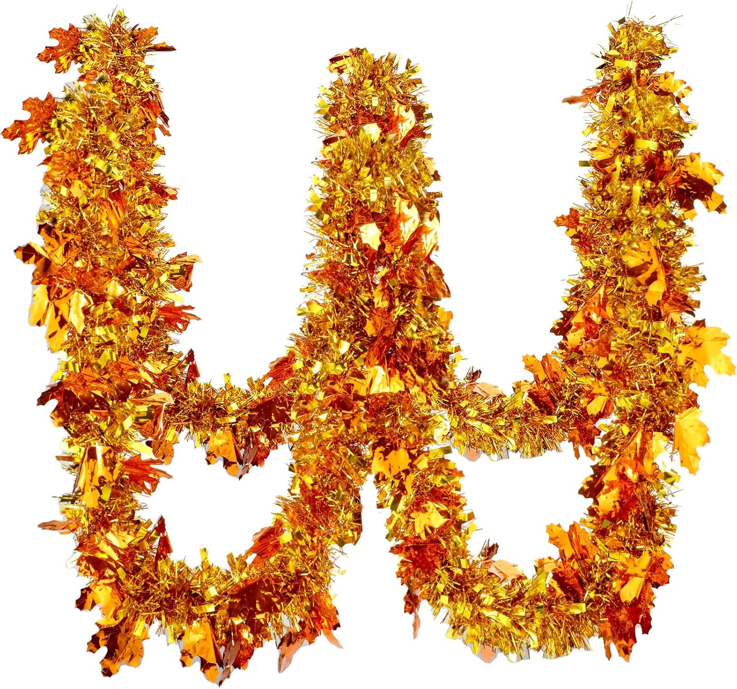 Wreaths, Garlands & Swags - Dingion Thanksgiving 6 Pcs/ 39 Ft Fall Leaves Orange Tinsel Garland Gold Maple Leaf Metallic Decor Pumpkin Autumn Christmas Party Supplies for Home Door Decoration (Maple Leaf)