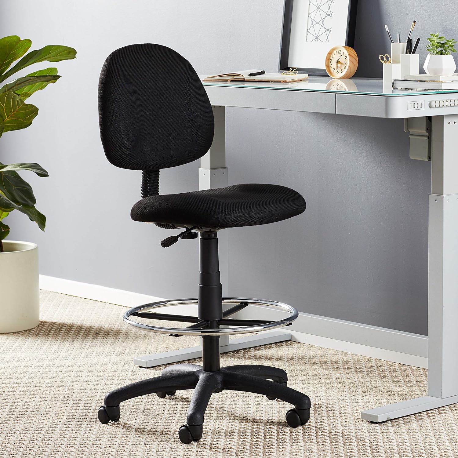 Boss Office Products Ergonomic Works Drafting Chair without Arms in Black: Furniture & Decor