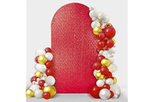 Friiko Wedding Arch Cover Sequin & Fabric 2-Sided Use 7.2FT Wedding Arch Stand Covers Round Top Chiara Arch Stand Cover for Wedding Birthday Party Baby Shower Ceremony Banquet Decoration, Red
