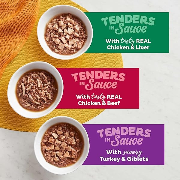 MEOW MIX TENDERS IN SAUCE WET CAT FOOD, POULTRY & BEEF VARIETY PACK, 2.75 OUNCE CUP (PACK OF 24)